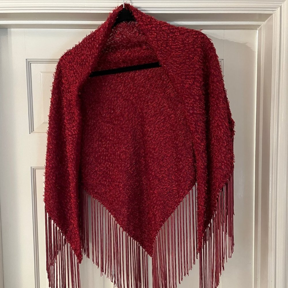 Ruby Red Shawl with Fringe